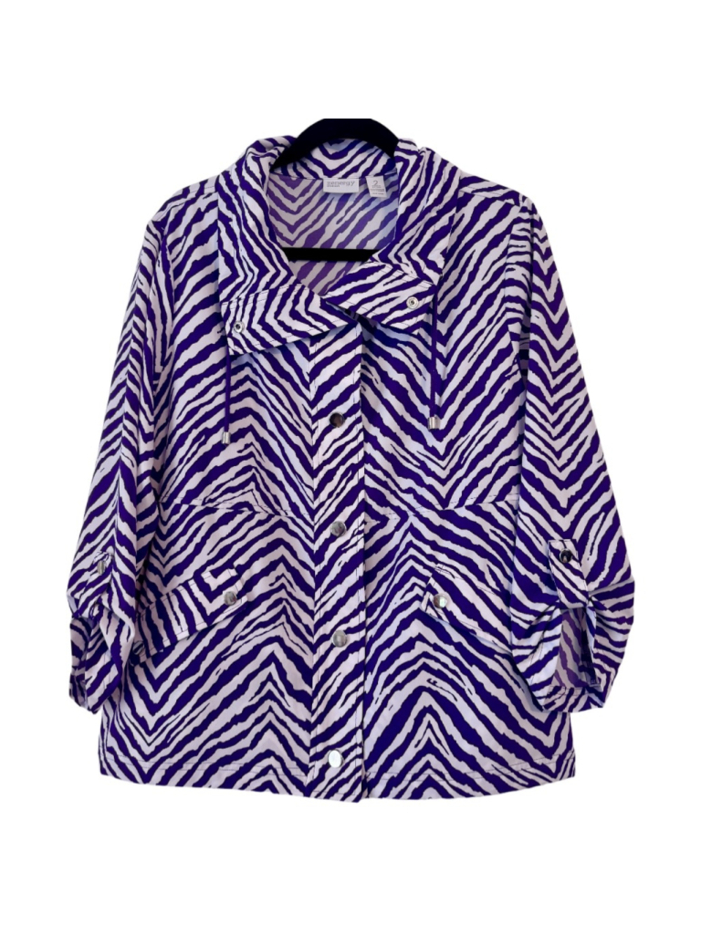 Chico's Zenergy Neema Zhara Zebra Windbreaker Jacket Purple Jasper